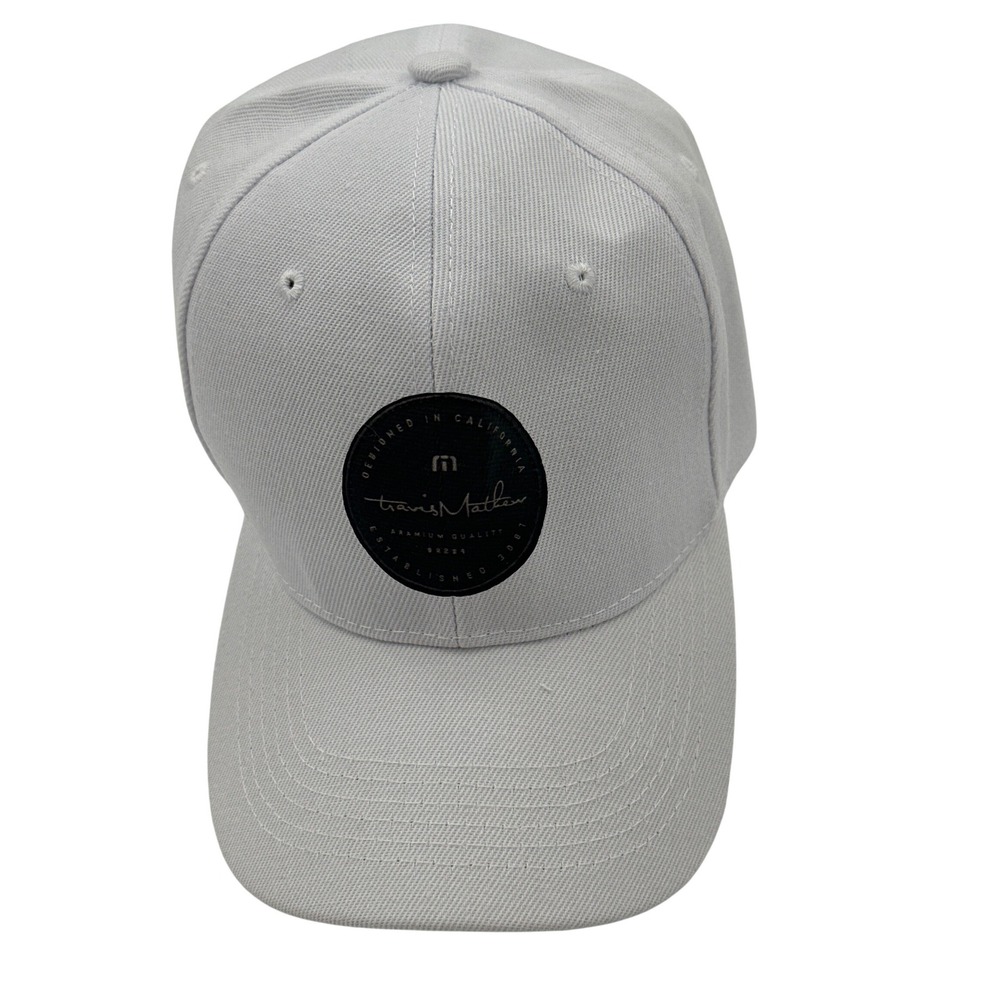 TravisMath White w/ Black Vinyl Round Logo Adjustable Golf Hat
